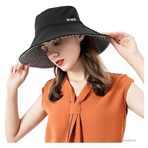 Double-Side-Wear Sun Hats for Women Wide Brim Reversible Bucket Hat Foldable Sun Cap UPF 50+ Cool-Feeling Fiber