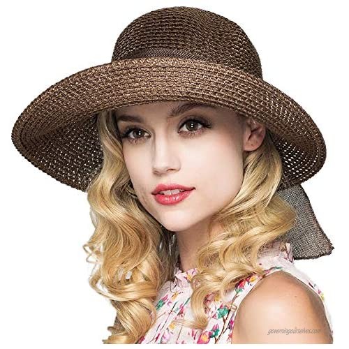 F FADVES Summer Sun Hats for Women Foldable Straw Hat Wide Brim Floppy Cloche Hat Vacation Beach Style