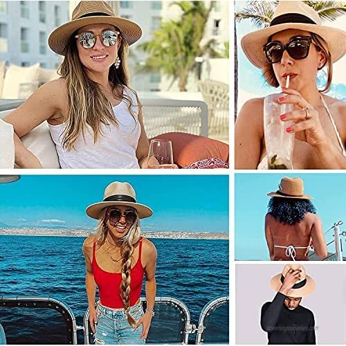 FITIFO Womens Straw Hat Girls Summer Beach Hats UPF50+ Sun Travel Foldable Wide Brim Floppy Fedora Cap for Women Men Mom Dad