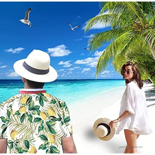 FITIFO Womens Straw Hat Girls Summer Beach Hats UPF50+ Sun Travel Foldable Wide Brim Floppy Fedora Cap for Women Men Mom Dad