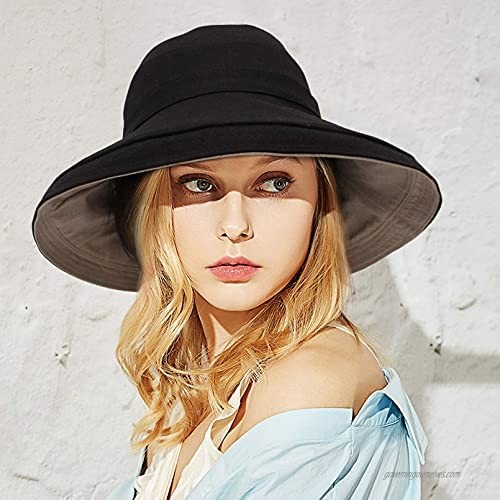 GEMVIE Woman Sun Hat Reversible Bucket Hat Wide Brim Sun Protection Summer Hat