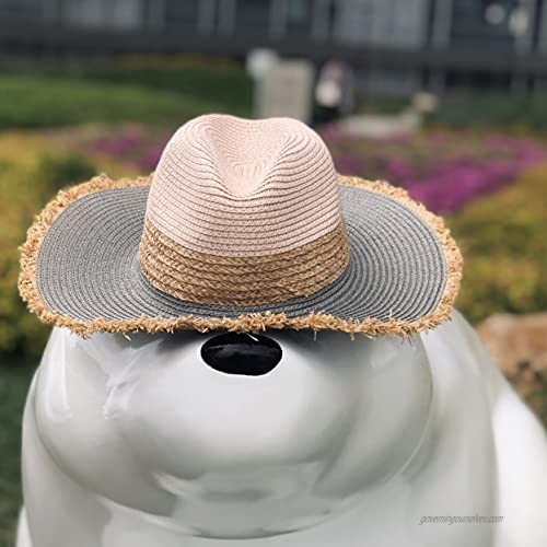 JAYAVENTURA Sun Straw Panama Hat Fedora Summer Travel Foldable Wide Brim Beach UV Hat Women Men UPF