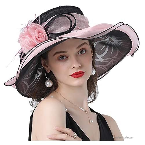 KN Accessories Women Hats Organza Hats Wide Brim Occasion Event Kentucky Derby Church Dress Sun Hat