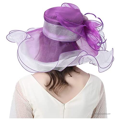 KN Accessories Women Hats Rose Flower Decoration Wide Brim Occasion Event Kentucky Derby Church Dress Sun Hat