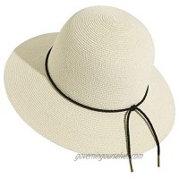 Lanzom Womens Beach Sun Straw Hat Packable Travel Foldable Brim Summer Hat