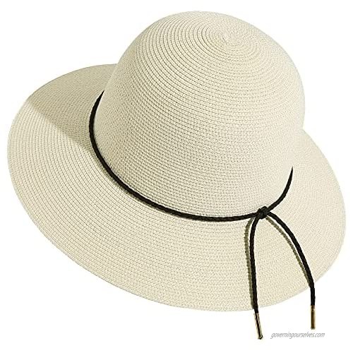 Lanzom Womens Beach Sun Straw Hat Packable Travel Foldable Brim Summer Hat