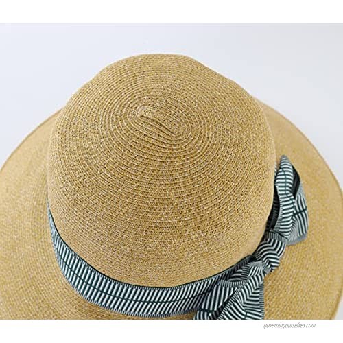 LLmoway Women Summer Straw Hat Wide Brim Foldable Floppy Beach Sun Hat Khaki