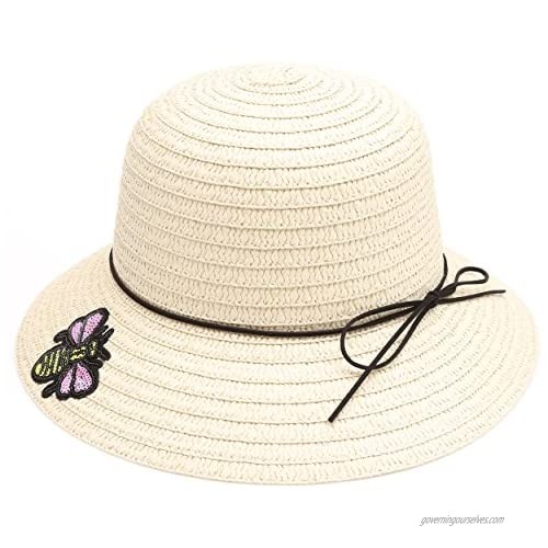 MIRMARU Women’s Summer Straw Sun Beach Fedora Hat with Band