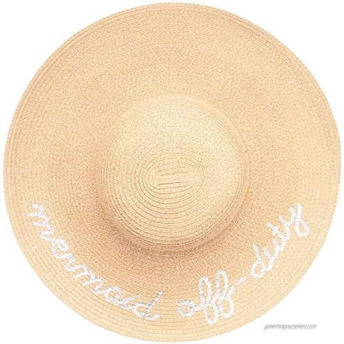 MIRMARU Women’s Summer Wide Brim Sequins Verbiage Beach Sun Floppy Hat