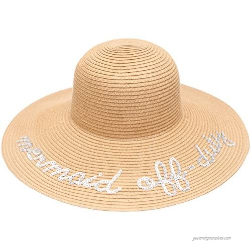 MIRMARU Women’s Summer Wide Brim Sequins Verbiage Beach Sun Floppy Hat