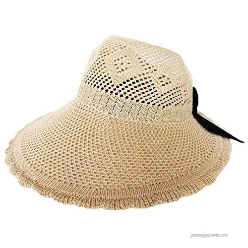 MonicaSun  Straw hat  Sun hat  Summer Beach hat  Collapsible Sun hat  Floppy hat  Wide-Brimmed Strap  Large Bow  Adjustable