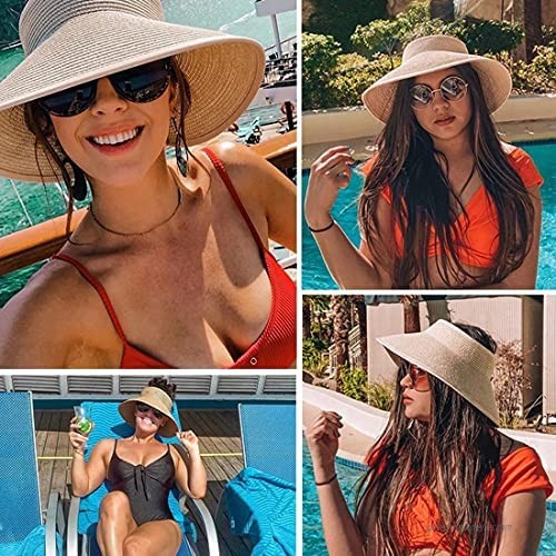 Muryobao Women Roll Up Sun Visor Wide Brim Straw Hat Summer Foldable Packable UV Protection Cap for Beach Travel