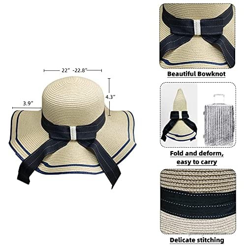Noncell Women's Wide Brim Straw hat Beach Hat UV UPF 50 Packable Foldable Travel