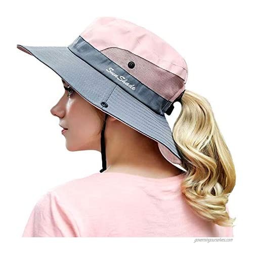 OZ SMART Sun Hat for Women  Wide Brim Ponytail Bucket Hats Certified UPF 50+ UV Protection for Hiking  Gardening  Fishing