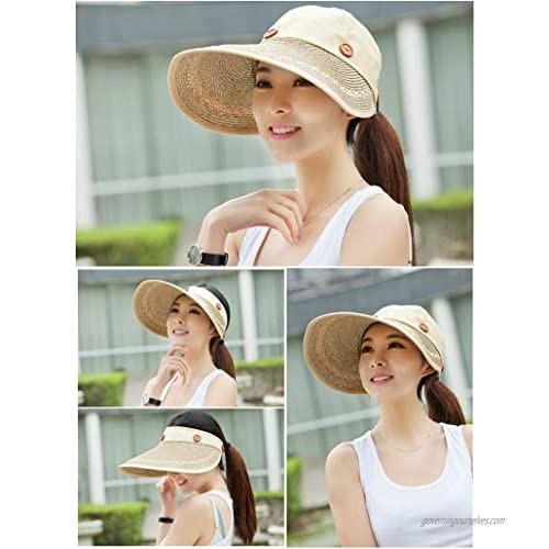 Packable Womens Straw Sun hat Foldable roll up Floppy uv Protection Visor Beach