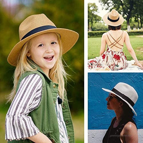 Panama Straw Hats Womens Sun Hat Summer Wide Brim Floppy Beach Cap UPF50+