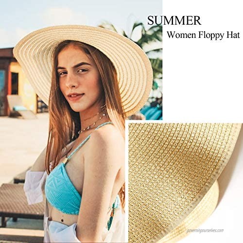 Peicees Sun Straw Hat for Women Wide Brim Beach Visors Hat Beige