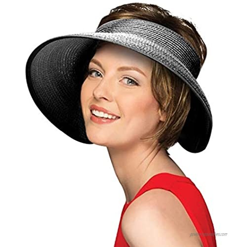 Peicees Sun Straw Hat for Women Wide Brim Beach Visors Hat (Black-1)