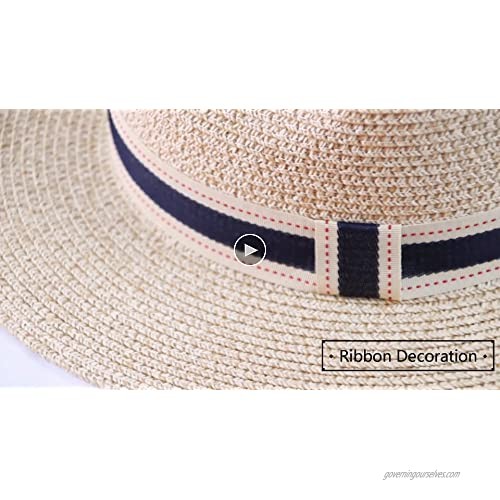 RIONA Women Wide Brim Straw Panama Roll up Hat Fedora Beach Floppy Sun Hat Summer UPF50+