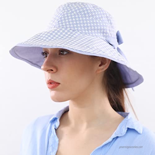 SIYWINA Sun Hat Womens Summer Beach Hat UV Protection Wide Brim Foldable with Bowknot