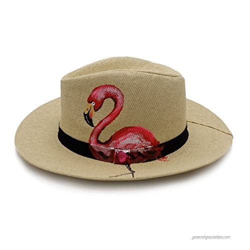 Straw Panama Hat Sun Block UV Proof Sunhat Travel Beach Seaside Cap Hand Drawing Panama Hats for Men and Women