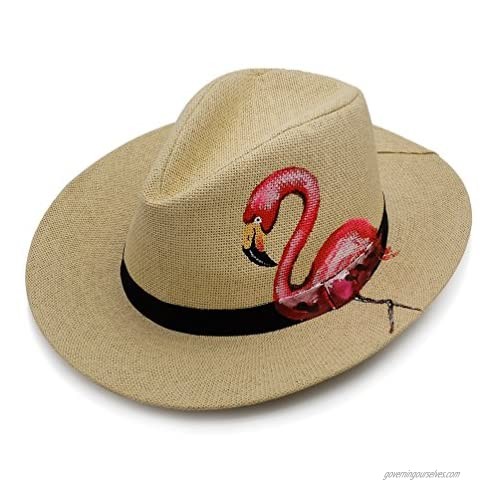 Straw Panama Hat Sun Block UV Proof Sunhat Travel Beach Seaside Cap Hand Drawing Panama Hats for Men and Women