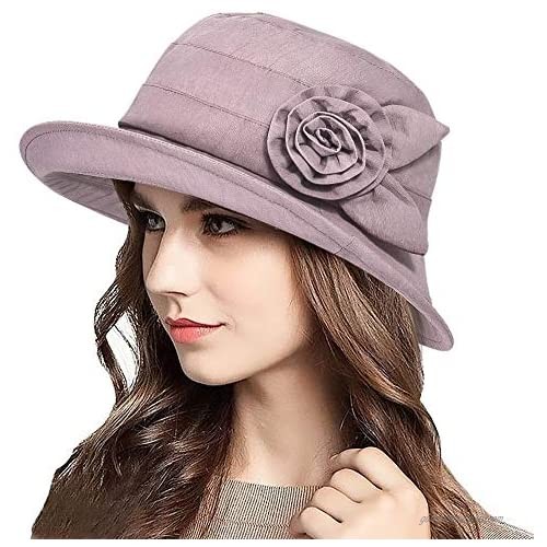 Summer Bucket Hat with Rose for Women Girls Bucket Sun Hats Wide Brim Sunhat Summer Cloche UPF50 Cotton