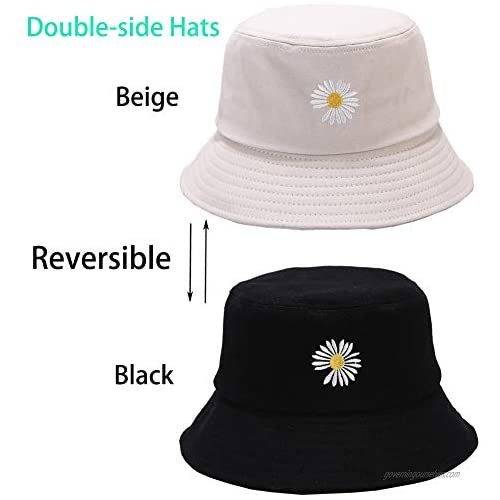 Sun Hat Cotton UV Bucket Hat Double-Sided Beach Hat Summer Travel Daisy Hat