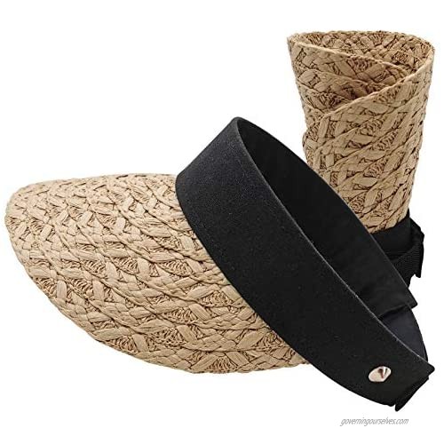 Sun Hats for Women with UV Protection Wide Brim Summer Straw Visor Beach Hat Packable Foldable