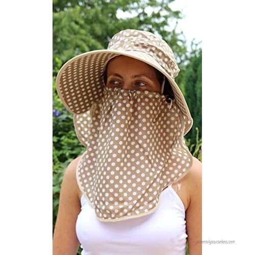 Sun Polka Hat with Face Cover Shawl - Fashion and Styled
