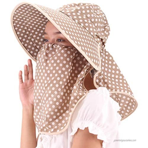 Sun Polka Hat with Face Cover Shawl - Fashion and Styled
