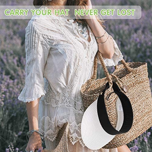 Sun Visor Hats for Women 3 Pieces Sun Protection Women Straw Beach Hat Wide Brim Roll-up Foldable Styles for Outdoor Activities