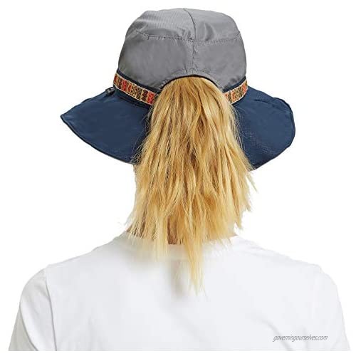 UV50 Foldable Sunhat Women Ponytail Hole Boonie Cap Outdoor Fishing Hats