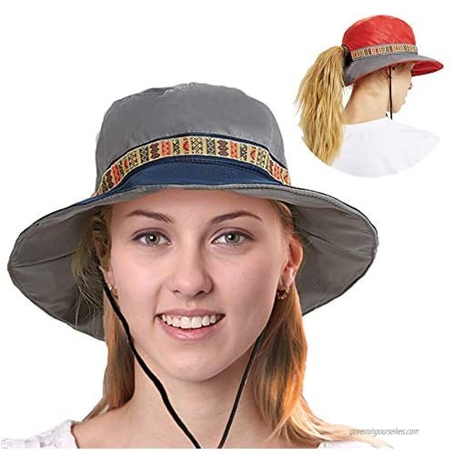 UV50 Foldable Sunhat Women Ponytail Hole Boonie Cap Outdoor Fishing Hats