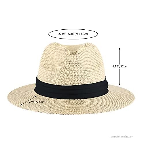 Voilipex Wide Brim Straw Panama Hat Summer Beach Sun Hat Fedora UV UPF Protectionfor Women Men