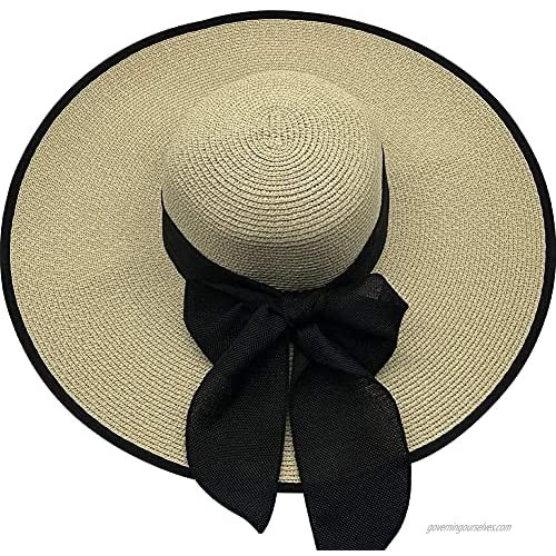 WOJWSKI Women Beach Straw Hat Wide Brim Sun Hat Foldable Roll up Summer Cap UPF 50+