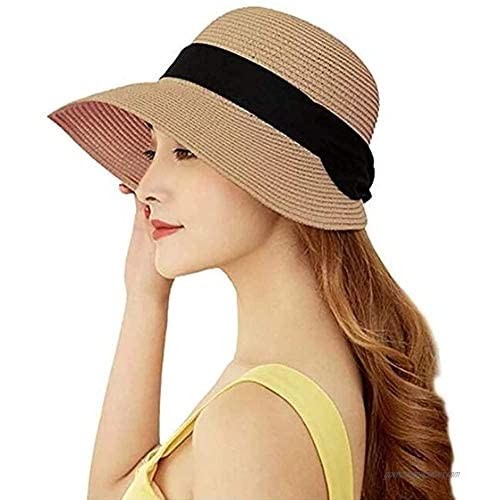 Women Casual Summer Beach Sun Hats Wide Brim Straw Hat Fedora UPF50