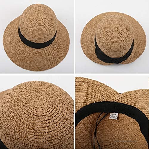 Women Casual Summer Beach Sun Hats Wide Brim Straw Hat Fedora UPF50