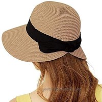 Women Casual Summer Beach Sun Hats  Wide Brim Straw Hat Fedora UPF50