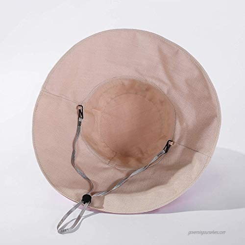 Women Floppy Hat Reversible Wide Brim Sun Hat Cotton Bucket Hat with Chin Cord for Beach