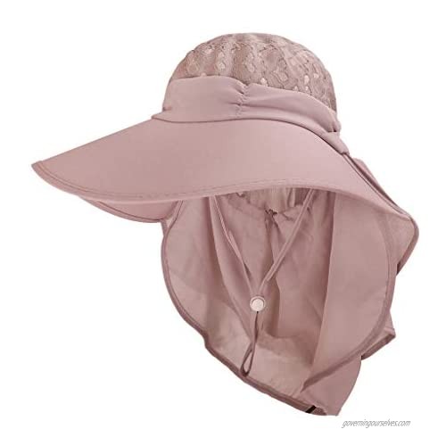 Women Large Brim Fishing Hat with Sun Shield Sun Hat with Removable Neck Cover