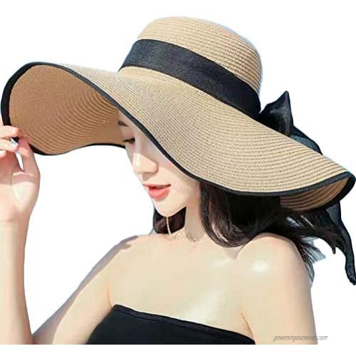Women Summer Foldable Sun Straw Hat UPF 50+ Beach Hat (One Size  A- Khaki)