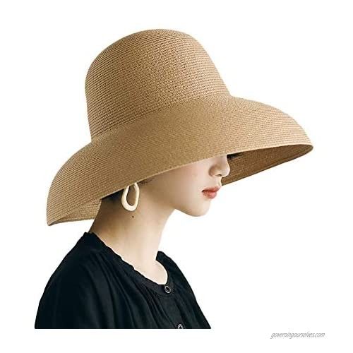 Women Summer UV-Protection Wide Brim Foldable Straw Sun Hat Travel Beach Cap