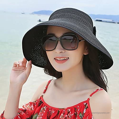 Women Sun Visor Hats Summer Roll Up Packable Wide Brim Straw Hat