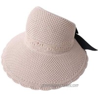 Women Wide Brim Bowknot Summer Beach Roll Up Knit Sun Visor Hat Cap