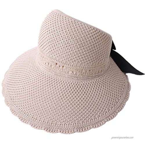 Women Wide Brim Bowknot Summer Beach Roll Up Knit Sun Visor Hat Cap