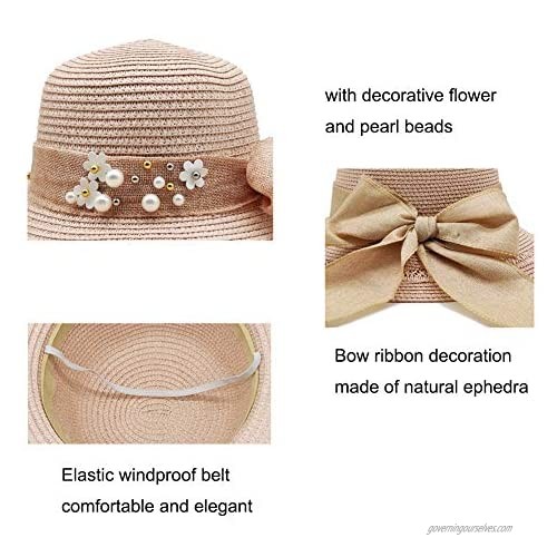 Women's Pink Sun Hat with Pearls Wide Brim UV Protection for Women Kids Accessories Summer Beach Travel Outdoor Activities The Mothor's Day Gift