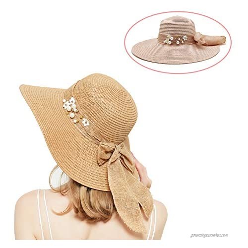 Women's Pink Sun Hat with Pearls Wide Brim UV Protection for Women Kids Accessories Summer Beach Travel Outdoor Activities The Mothor's Day Gift