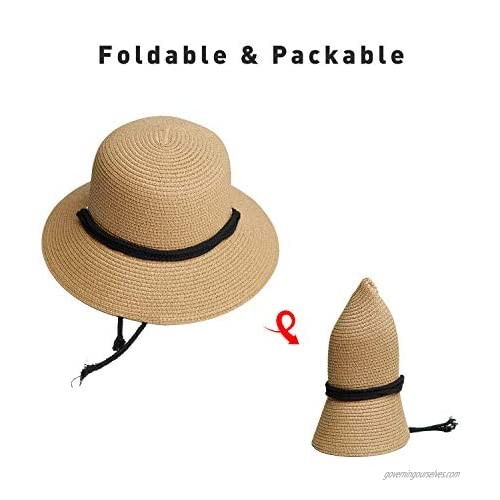 Womens Straw Sun Hat Wide Brim Wind Lanyard Summer Beach Hat Outdoor