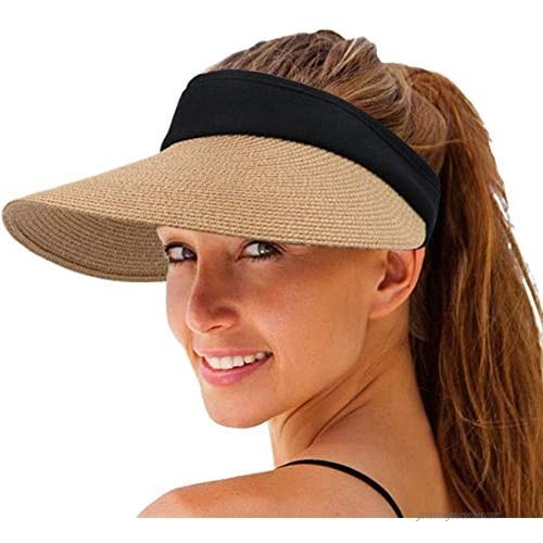 Women's Straw Sun Visor Hat Wide Brim Sun Protection Caps Roll-up Foldable Hats Summer UV Protection Beach Cap